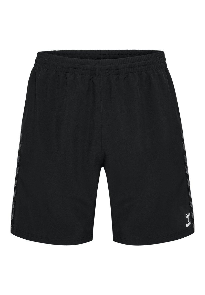 Shorts sportivi neri con elastico in vita, caratterizzati da un design elegante e strisce laterali a motivo check, realizzati in tessuto leggero.