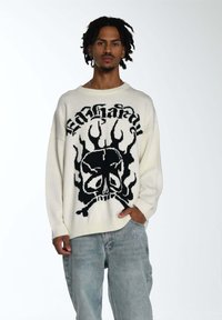 Ed Hardy SKULL IN FLAMES JAQUARD - Strickpullover - ecru black