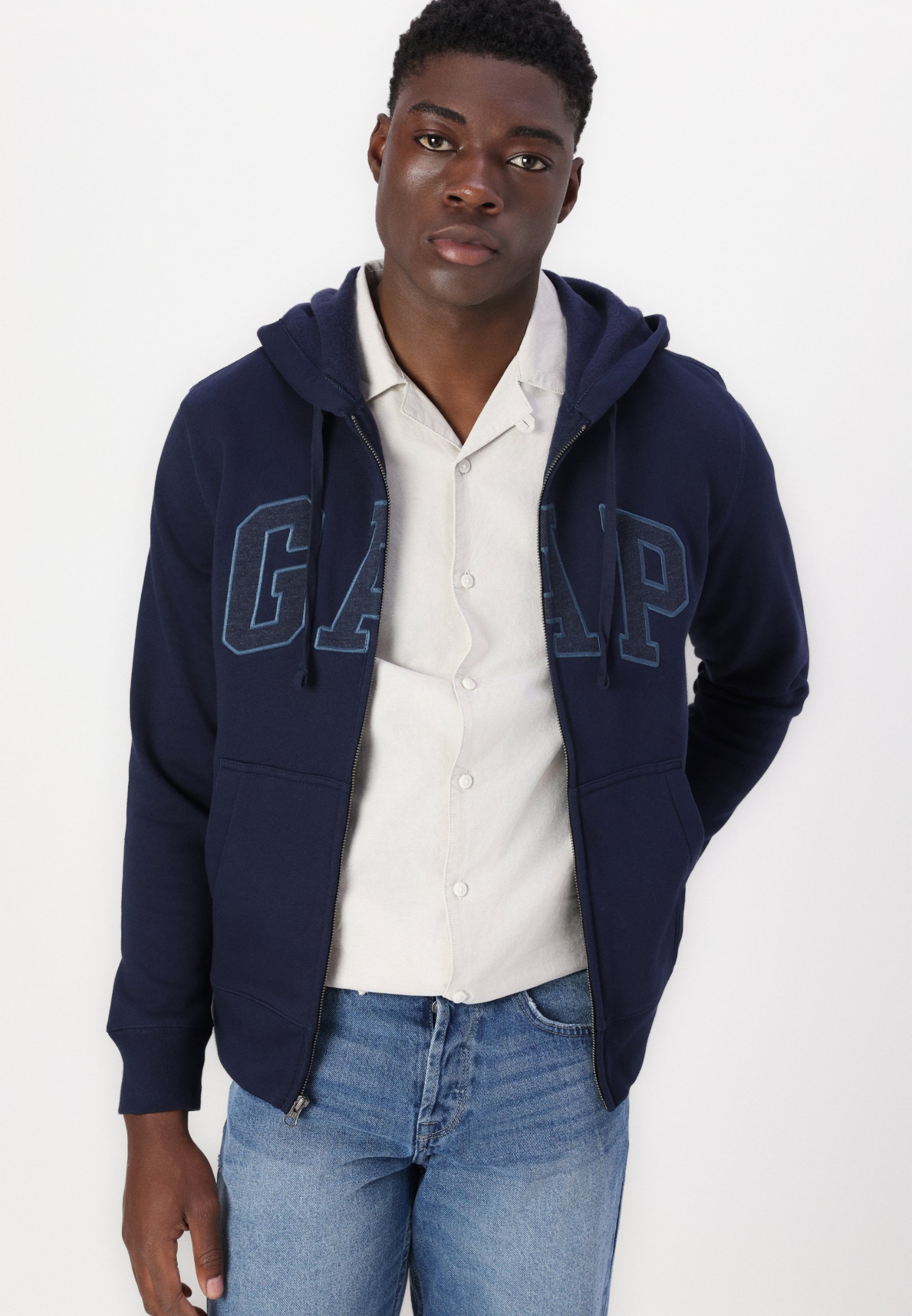 GAP zip hoodie navy × silver GAP HERITAGE LOGO - Hoodie - tapestry navy/dark blue - Zalando