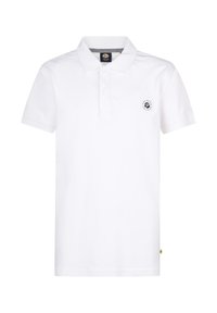Polo shirt blanc en coton, avec un col, des manches courtes, et un patch logo brodé sur la poitrine gauche. Design épuré.