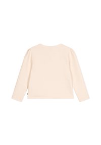 Maglietta a maniche lunghe in morbido tessuto beige chiaro con un motivo a cuori testurizzato. Collo rotondo e vestibilità rilassata con maniche leggermente a palloncino.