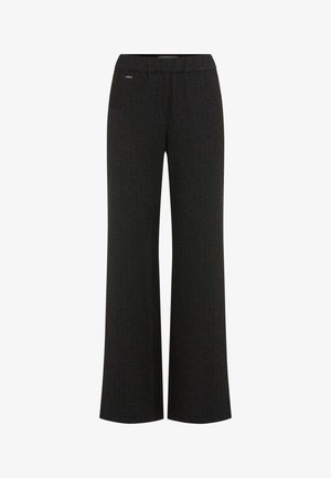 Wide-leg trousers in a dark grey houndstooth pattern, featuring a smooth waistband and a clean, tailored look.