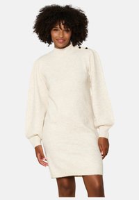 WITH BUTTONS - Pletené šaty - beige chine