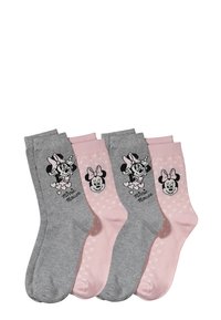 Quattro paia di calzini nei colori grigio e rosa, con pois e grafiche di Minnie Mouse. Tessuto morbido, design a lunghezza caviglia.
