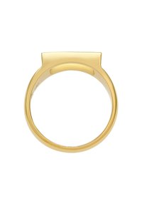 Guldring med flad top og glat, poleret overflade. Cirkulær ring med et minimalistisk design uden yderligere udsmykninger.