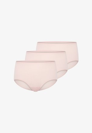 Pakke med tre højtaljede trusser i lyserød, fremstillet af glat, strækbart materiale. Har et enkelt design uden synlige sømme.