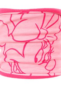 Scaldacollo in tessuto rosa con un design audace di contorno rosa. Texture morbida con fodera interna in pile e un bordo a contrasto.