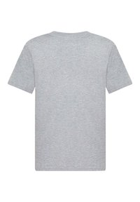 Grijze t-shirt met korte mouwen en een klassiek ronde hals ontwerp. De stof lijkt glad met een subtiele heather textuur. Geen zichtbare logo's of patronen.
