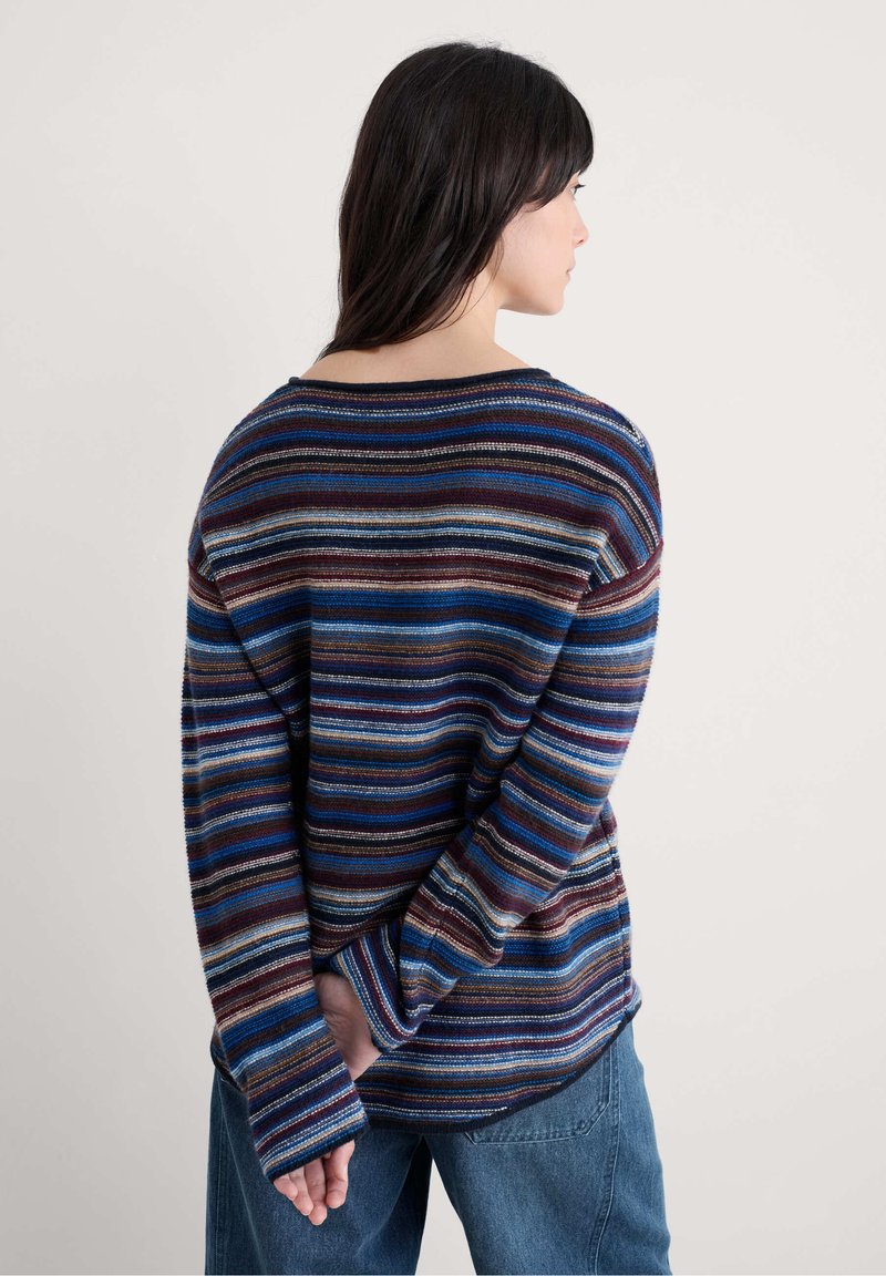 MOCOCA - Sweat bleu motif rayures perles brodées