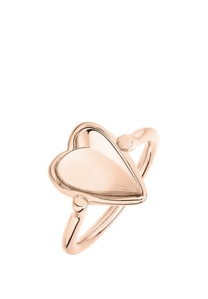 Roségoldring mit einem großen, glatten herzförmigen Mittelstück und einem einfachen, polierten Band.