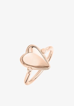Roségoldring mit einem großen, glatten herzförmigen Mittelstück und einem einfachen, polierten Band.