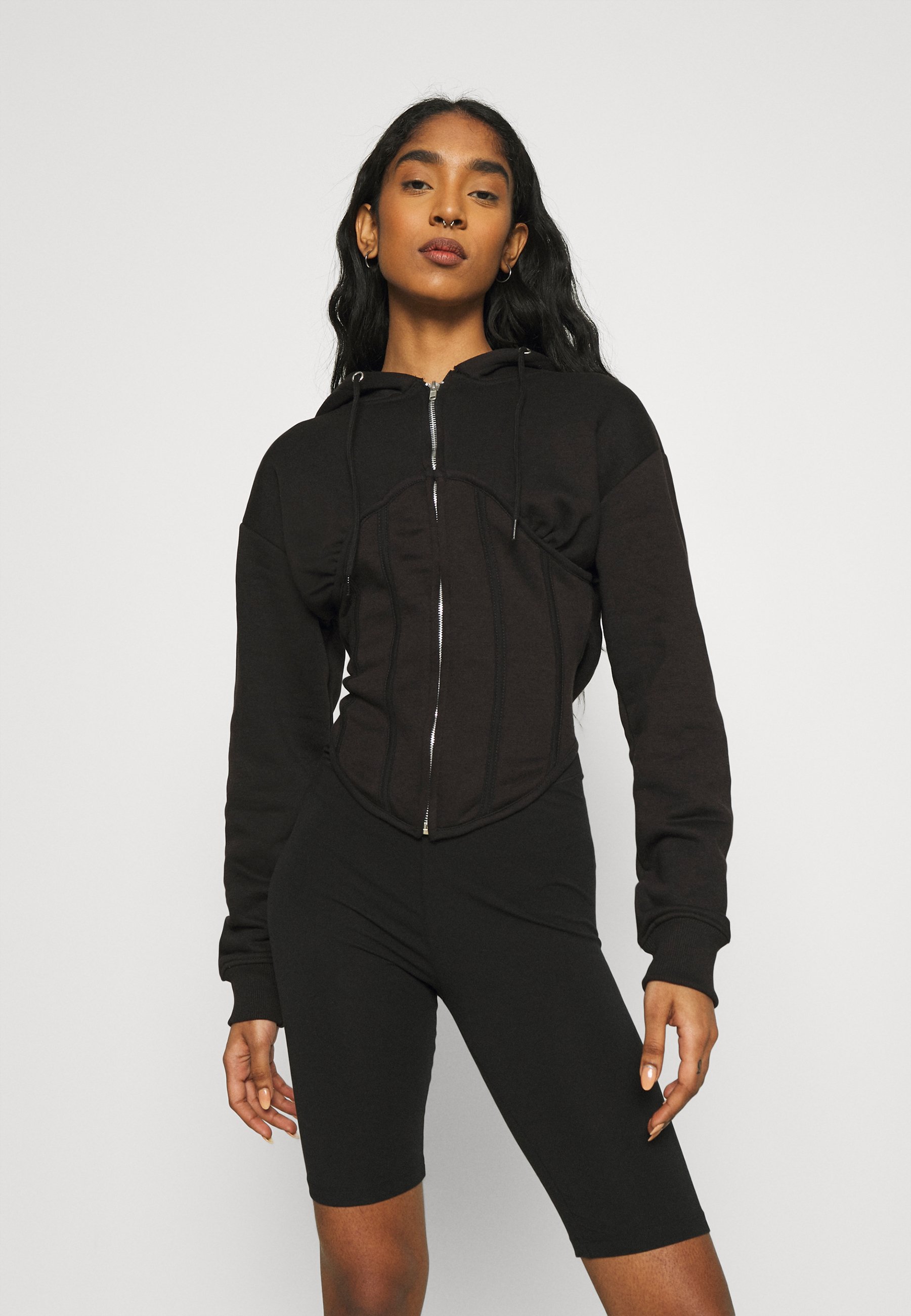 Missguided CORSET HOODY - Zip-up sweatshirt - black - Zalando.de