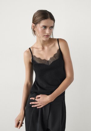 Massimo Dutti TRIMMED CAMISOLE - Top - black