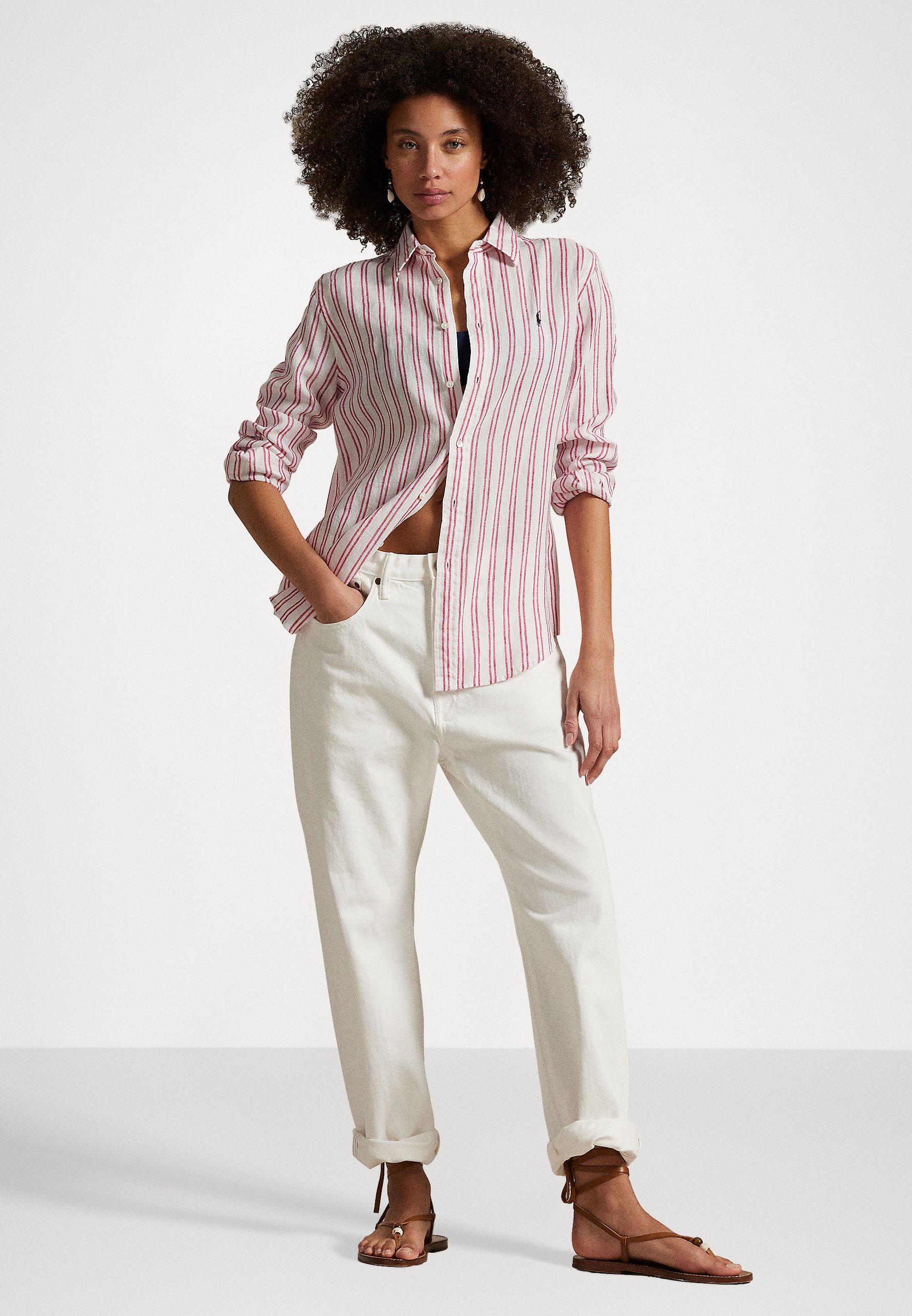 売れ筋商品|||ラルフローレン シャツ レディース トップス CLASSIC FIT STRIPED LINEN SHIRT - Button-down blouse - white/red s7-AI211970691001_alternate3?$