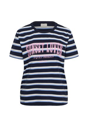 Kaffe Curve, KCELONA T-SHIRT - T-shirt con stampa - midnight bright blue stripe