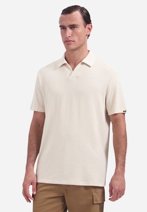NO EXCESS, SHORT-SLEEVE TEXTURED V-NECK POLO - Poloshirt - stone