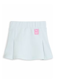 Ljusblå idrottskjol med bred midja, veckad design och en liten rosa logotagg. Tillverkad av stretchigt material för komfort.