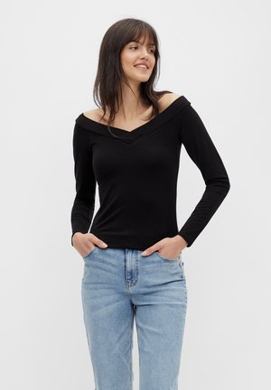 Pieces PCMALIVA OFF SHOULDER V NECK  - Long sleeved top - black