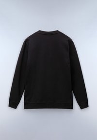 Hanorac negru cu mâneci lungi, decolteu și manșete ribbate. Textură moale, design simplu, având un mic etichetă pe lateral.