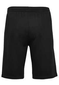 Svarta idrottsshorts i ett slätt tyg, med resår i midjan och en enkel, rak skärning. Inga synliga logotyper eller mönster.