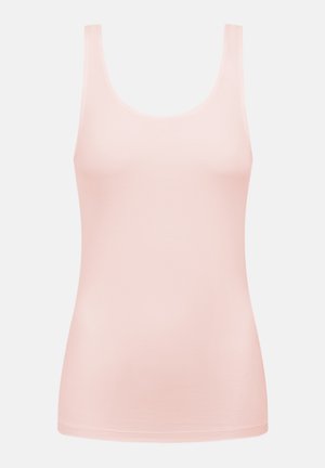Lichtroze mouwloze tanktop met een ronde hals, aansluitende pasvorm en een gladde textuur.