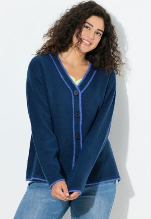 KONTRASTNAHT V-AUSSCHNITT LANGARM - Cardigan - dark blue