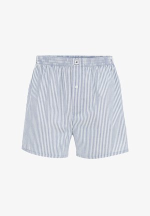 Ribade boxers helesinises sinises ja valgetes, valmistatud puuvillast. Omavad elastset vöökohta, esist nuppu ja ühte taskut.