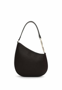 Borsa a spalla in pelle nera con finitura testurizzata, forma curvata e una maniglia slanciata con dettagli in hardware tono argento.