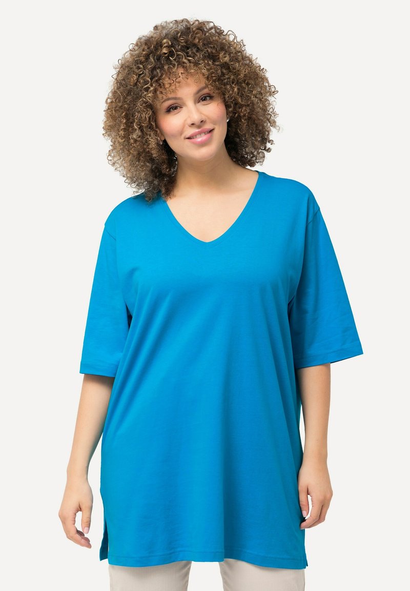 Ulla Popken ULLA POPKEN WOMEN'S PLUS SIZE RELAXED FIT V-NECK TEE 515283 - T-Shirt basic - sapphire blue