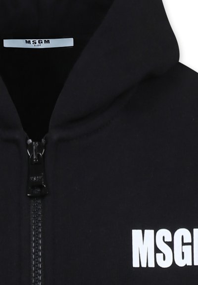 Felpa nera con zip, dal tessuto liscio, con zip anteriore e logo bianco "MSGM" sul lato sinistro del petto.
