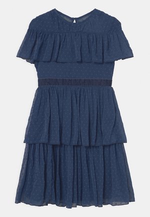 DOBBY SPOT BARDOT RUFFLE TIERED DRESS - Rochie cocktail/Rochie petrecere - indigo blue