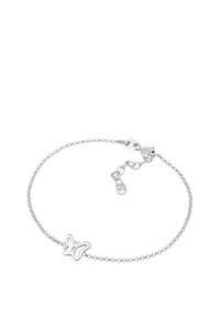 Silverfärgad armband med en delikat fjärilshänge, sammanlänkad med fin kedja, justerbar längd med karbinhake och förlängningskedja.