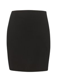 Black straight-fit knee-length skirt with a simple waistband and no visible patterns or embellishments.