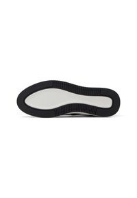 Sole di sneaker in gomma con un bordo esterno nero texturizzato e un centro bianco liscio. Presenta scanalature orizzontali per la trazione. Forma complessivamente curva.