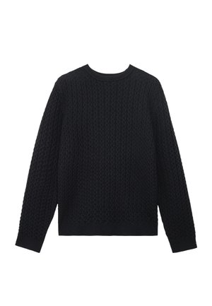 Zwart gebreid sweater met een structuur van een bubbeltjespatroon, ronde halslijn en geribde manchetten en zoom voor een snug fit.