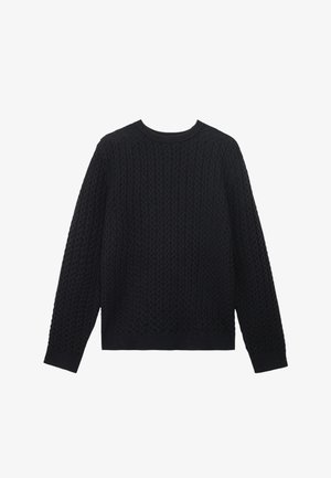 Zwart gebreid sweater met een structuur van een bubbeltjespatroon, ronde halslijn en geribde manchetten en zoom voor een snug fit.