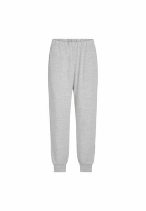 Graue Sweatpants aus weichem Material, mit elastischem Bund und gerippten Knöchelbündchen, konzipiert für Komfort und Bewegungsfreiheit.