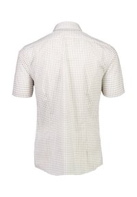 Korte mouwen shirt in lichtbeige, met een subtiel houndstoothpatroon, klassieke kraag en recht achterontwerp.