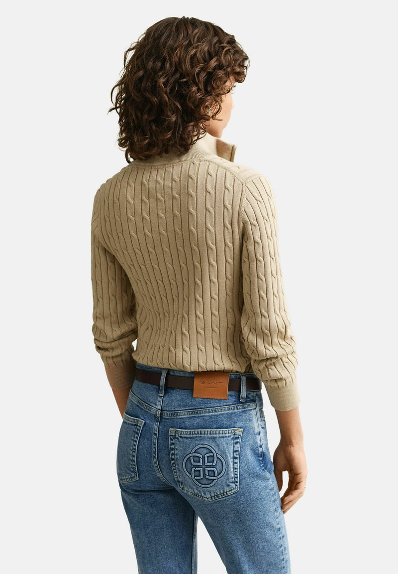 GANT STRETCH CABLE HALF-ZIP - Svetr - oat beige