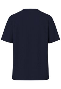 T-shirt uni bleu marine à manches courtes, vu de dos, avec un col rond et sans logo ni motif visible.