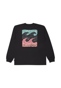 Schwarzes Langarmshirt mit buntem Wellen-Graphic in Blau, Schwarz und Pink sowie "Billabong"-Text auf der Rückseite.