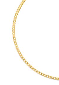 Goldkette mit verschlungenem Kettendesign, polierte Oberfläche, flache Form und gleichmäßige Dicke. Geeignet für verschiedene Stilrichtungen.