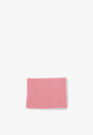 Rosa gestrickter rechteckiger Halswärmer mit Rippenstruktur, für Wärme und Komfort bei kaltem Wetter entworfen.