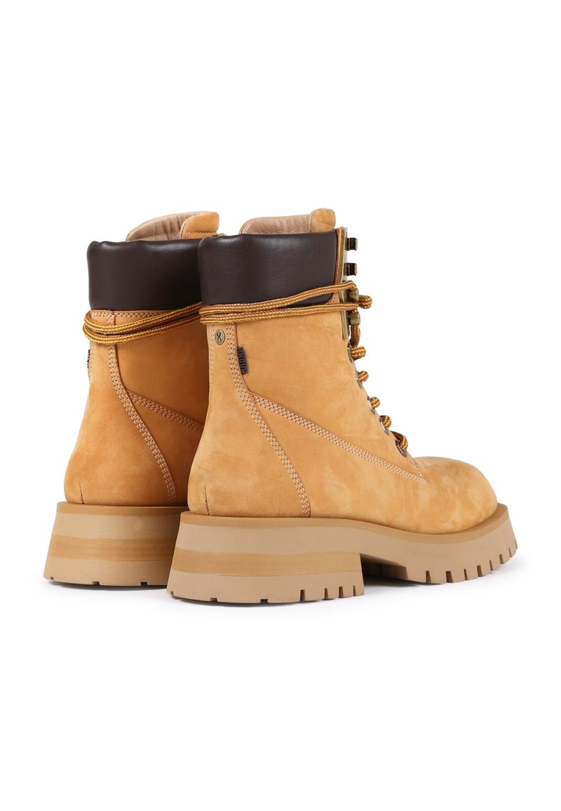 Men\'s Tan/Yellow Lace-Up Winter Boots with Black Sole and Shearling Collar Men main image 2