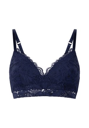 Marine blonder bralette met bloemenpatronen, gegolfde randen, verstelbare bandjes en een zachte, textuurachtige afwerking. Geen beugels.