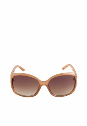 Braune übergroße Sonnenbrille mit verlaufenden dunklen Gläsern und dicken, abgerundeten Rahmen, präsentiert vor weißem Hintergrund.