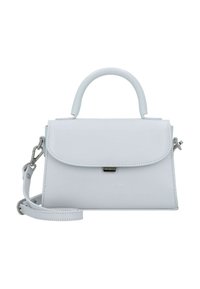 Sac à main structuré blanc avec une finition en cuir lisse, une poignée supérieure, une bandoulière amovible et une fermeture à rabat magnétique. Accents en métal argenté.