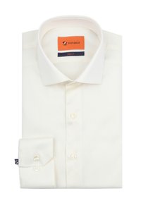 Witte dress shirt van gladde stof, met een puntkraag, knopen aan de voorkant en enkele manchetten met een klein logotabje.