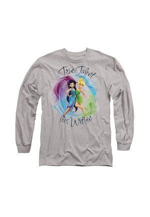 Gray long-sleeve shirt featuring a graphic with two characters and the text "True Talent Lies Within" in a colorful, swirling design.