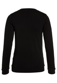 Sudadera negra de manga larga con cuello redondo, puños acanalados y una textura lisa sin patrones ni detalles visibles.